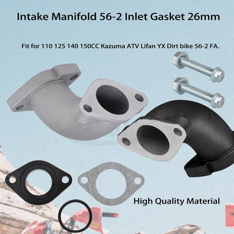 amavoler Intake Manifold Pipe 56-2 Inlet Gasket 26mm Aftermarket Parts Fit for VM22 26mm Carburetor Tao Tao Zongshen Lifan YX Apollo 110cc 125cc 140cc Engine Pit Dirt Bike. (silver) - Image 2